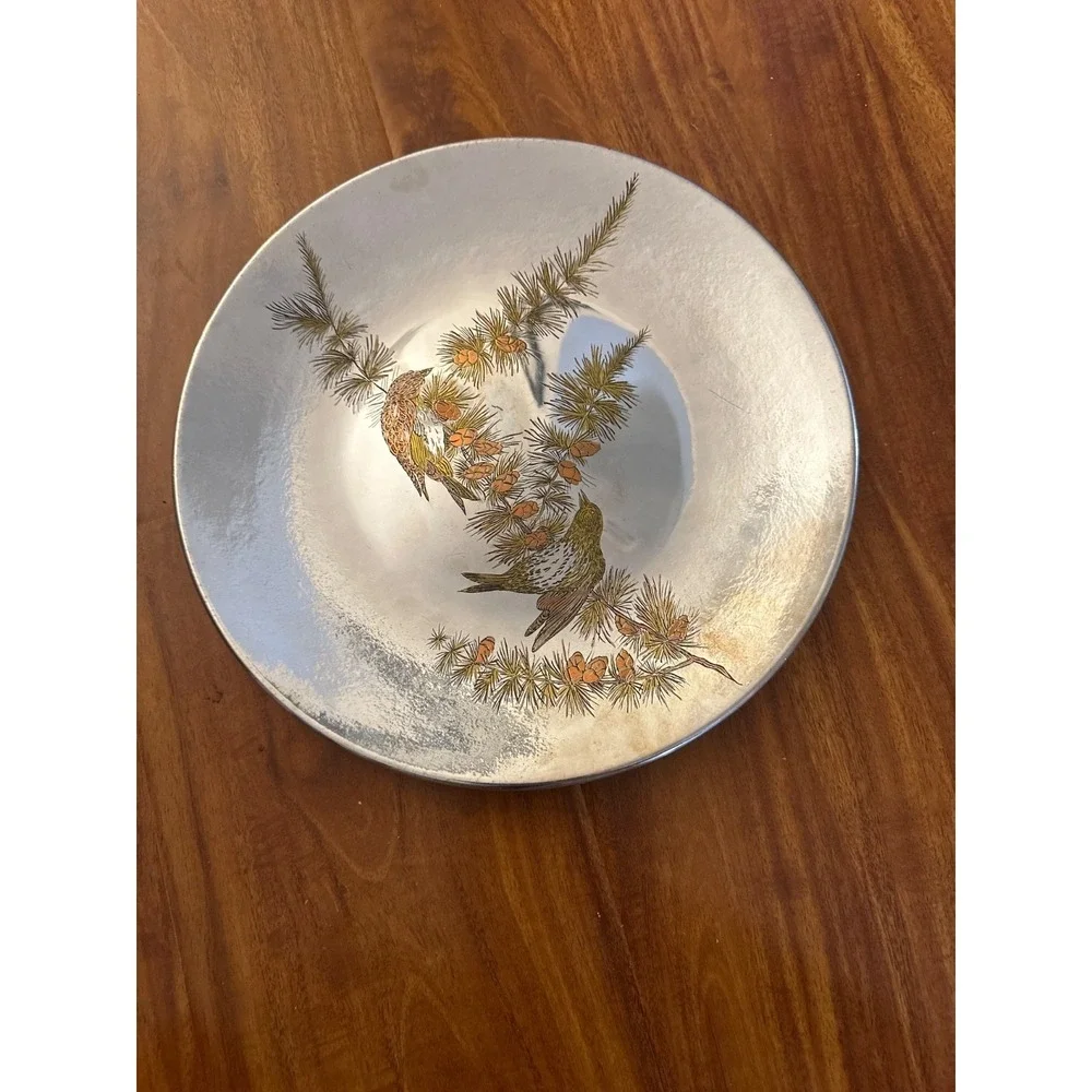 Reed & Barton Audubon Ltd Ed‎ Damascene Pine Siskin & Red Shouldered Hawk Plate